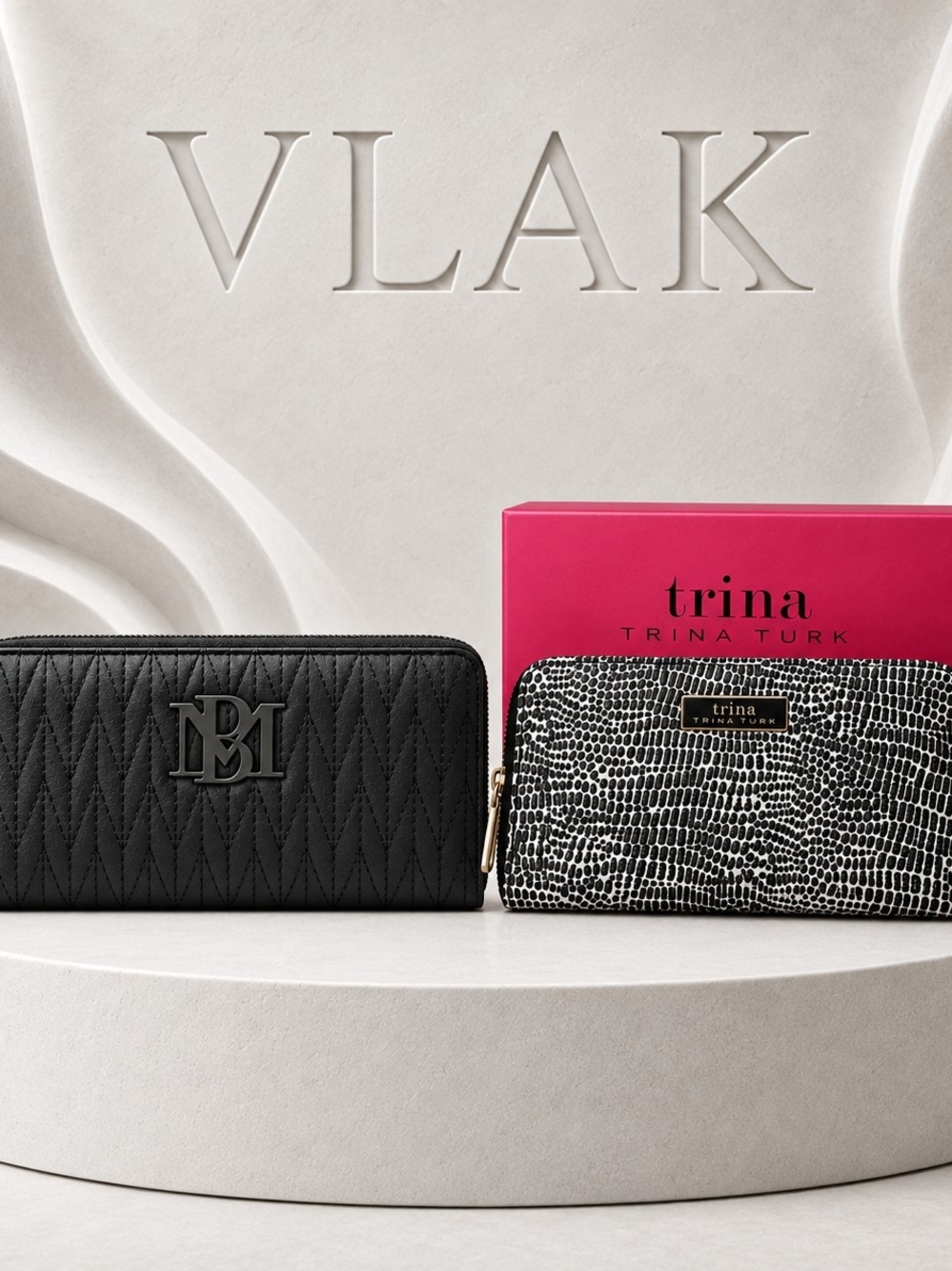Badgley Mischka & Trina Turk Designer Wallet Set | Black Zip Wallet